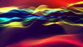 3d render VJ loop. Multicolored particles flow over dark landscape with dynamic motion. An energetic spectacle of colorful dunes shimmering against shadowed background with rhythmic peaks and valleys - Powered by Shutterstock - Get 15% off with code: PIKWIZARD15
