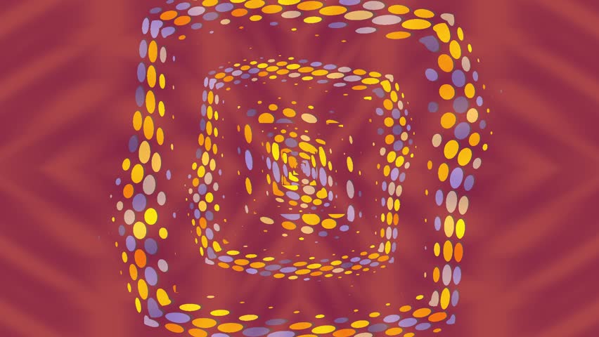 A mesmerizing abstract tunnel with a red background and colorful dots.