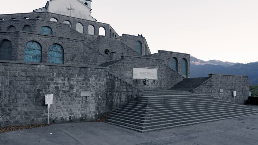 Historic Church of St Anton in Kobarid Slovenia with stone architecture and mountain backdrop