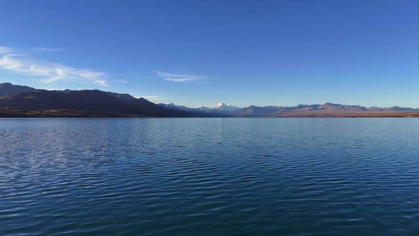 Low flight over Lake Pukaki with Mount Cook in background, New Zealand