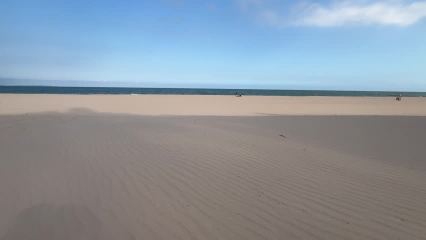 Wide summer beach landscape with blue ocean and clear sky background