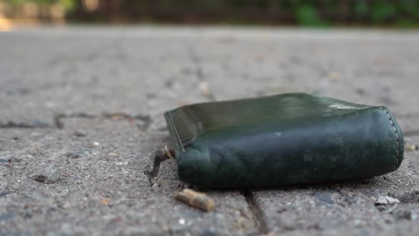 A closeup of a wallet being forgotten in a park