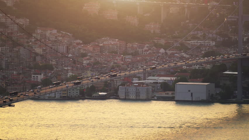 Traffic on the Bosphorus Bridge, Istanbul, Turkey.