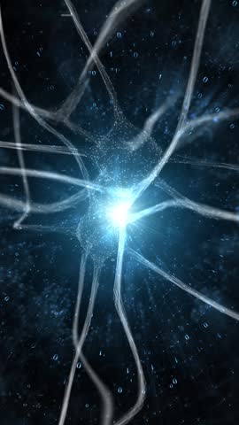 Abstract two neurons on futuristic bright blue vertical background.