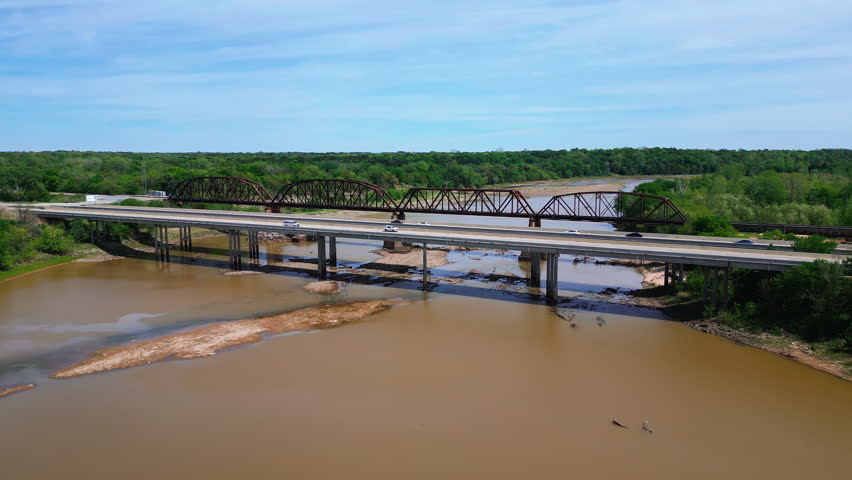 Tracking aerial of the Red River and border between Texas and Oklahoma. 