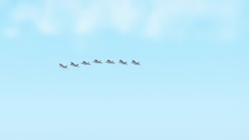 Tuva national flag with fighter jets formation in a blue sky. Concept of patriotism, aviation, defense, government, and national identity.