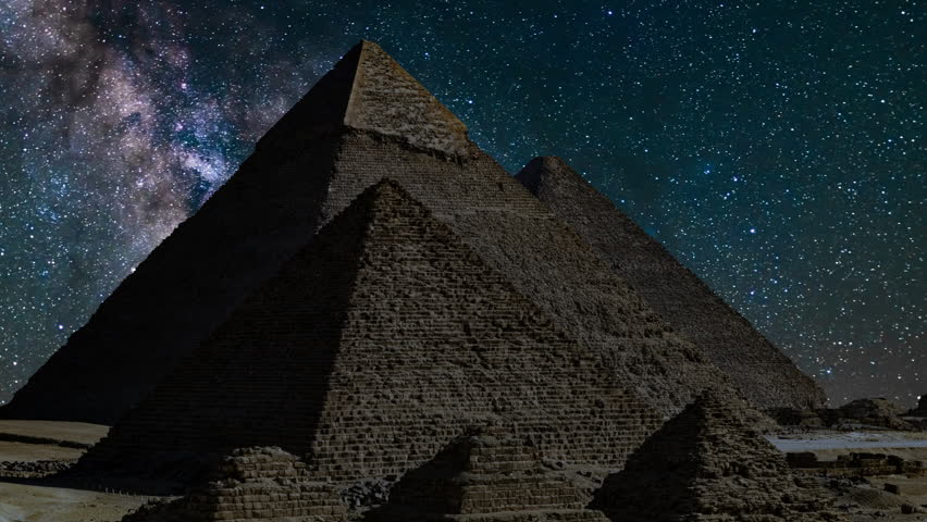Egypt Milky Way Galaxy Over Pyramids of Giza in the Night Sky