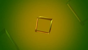 3d Transparent rotating glossy cube with dispersion effect. Rainbow colors reflection glass. 3d render animation loop-able yellow - green  background - Powered by Shutterstock - Get 15% off with code: PIKWIZARD15