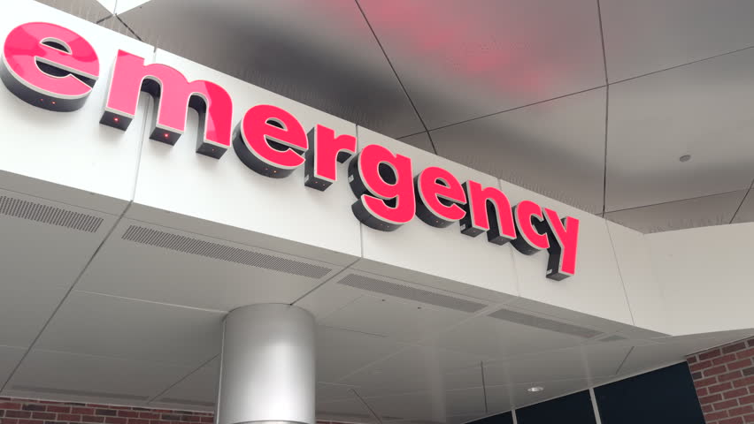 Emergency sign at hospital entrance 4k