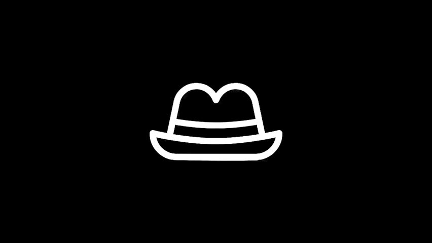 A minimalist line drawing of a classic fedora hat with a decorative band and subtle radiating lines suggesting movement or attention