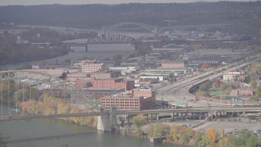 Pittsburgh Skyline with Bridges and River View