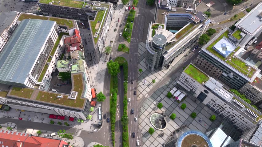 City Center of Stuttgart with mixture of modern and historic buildings, square Schlossplatz. Baden-Wurttemberg, Germany