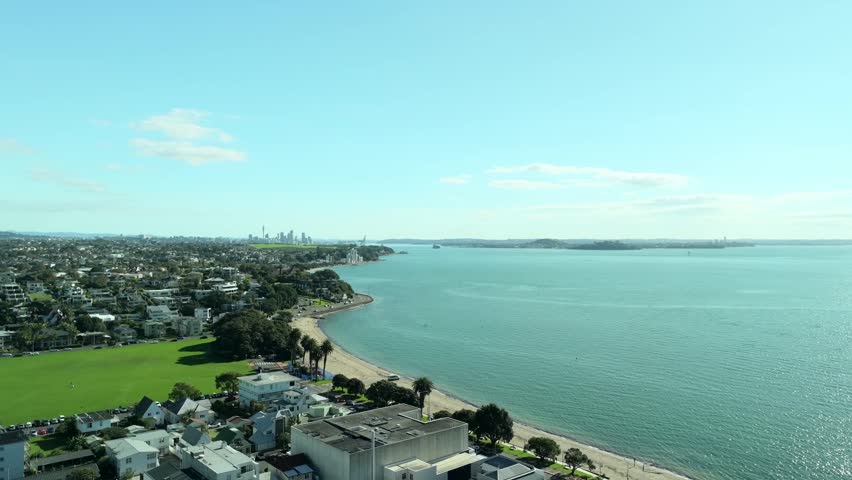 Aerial Glide Toward Okahu Bay Marina