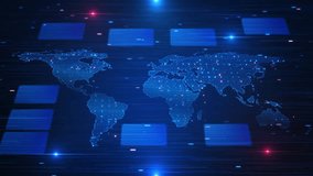 Global Data Analytics Dashboard Map Digital world map floating analytics charts statistics panels worldwide data insights. for business intelligence fintech presentations, research. 3D Illustration - Powered by Shutterstock - Get 15% off with code: PIKWIZARD15
