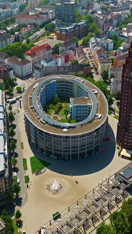  Aerial view of Frankfurt with modern skyscrapers beautiful sunny day, city center. Financial capital of Europe, Hesse, Germany