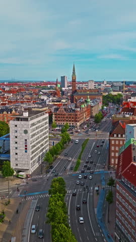 Aerial view over the old city center of Copenhagen, Denmark