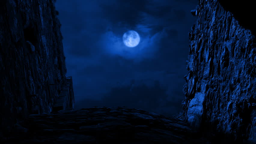 Rotating Inside Castle Ruins In The Moonlight