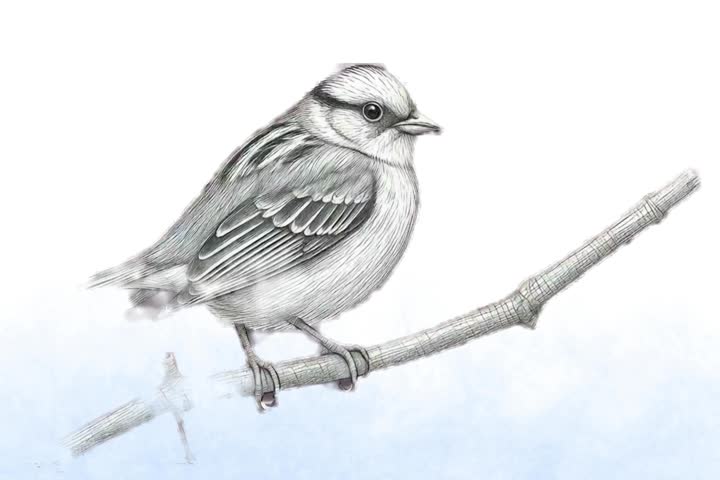 Silent Sketch A Sparrow’s Peaceful Rest on a Gentle Branch