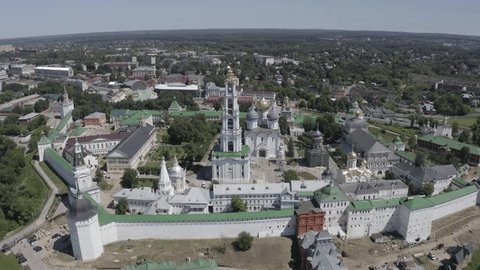 Aerial Drone View of Monastery Cathedral Domes in Sergiev Posad