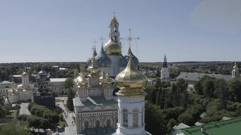 Aerial Drone Orbit of Trinity-Sergius Lavra Golden Domes