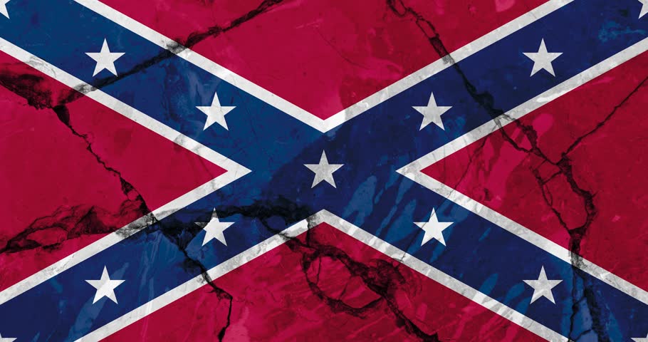 A zoom out video of an old grunge cracked wall with the the Confederate state flag of the United States of America
