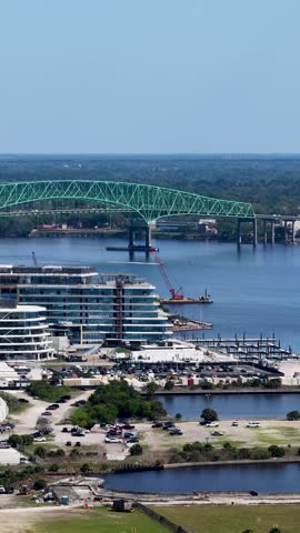 aerial footage along the St. Johns River in Jacksonville Florida USA