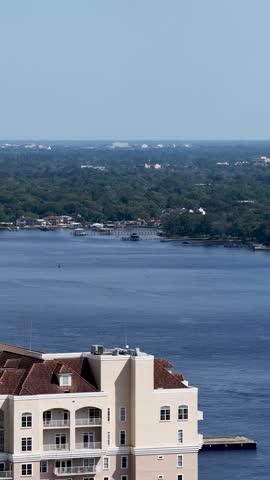 aerial footage along the St. Johns River in Jacksonville Florida USA
