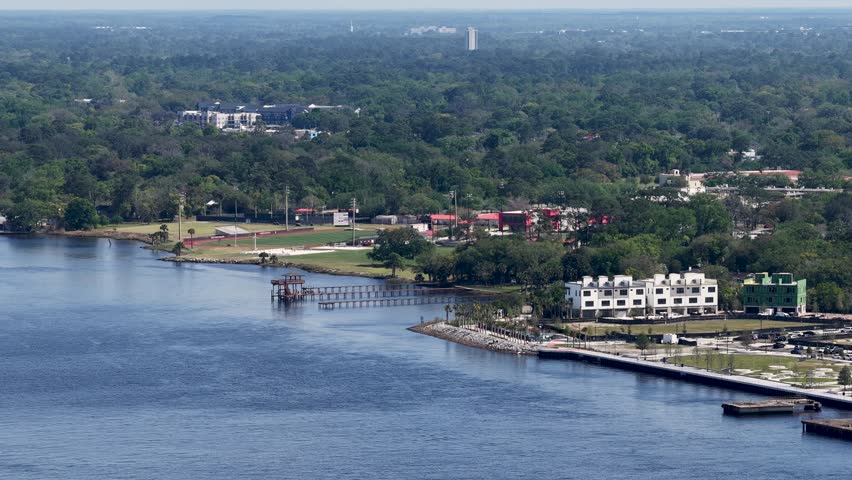 aerial footage along the St. Johns River in Jacksonville Florida USA