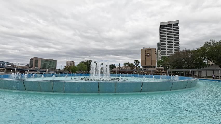 Jacksonville Florida USA - 3 30 2026: Footage of the Friendship Fountain at St. Johns River Park in Jacksonville Florida USA