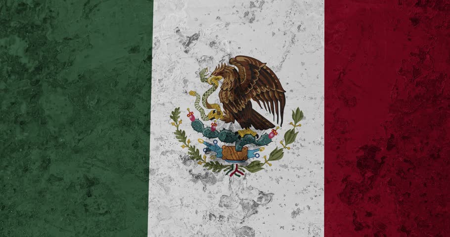 A zoom panning video of a worn out rusty wall with the mexico flag