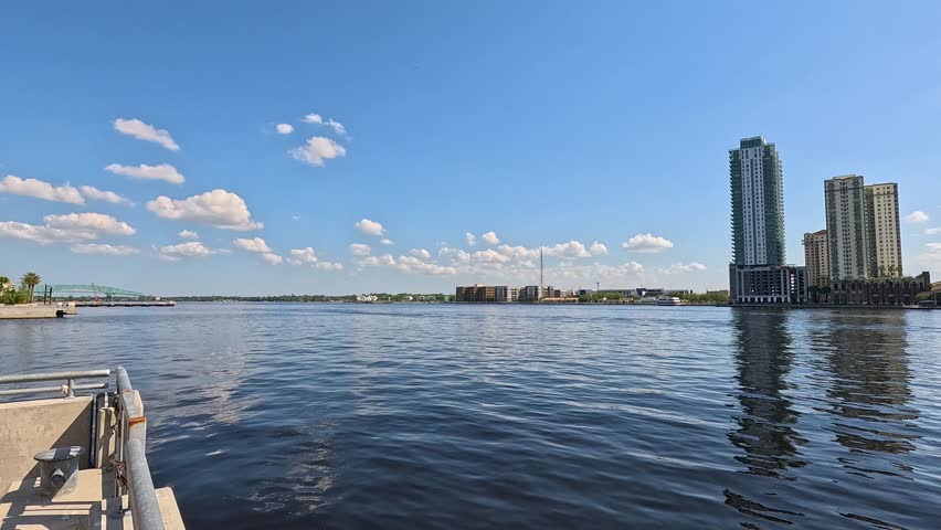footage of skyscrapers and office buildings along the St. Johns River in Jacksonville Florida USA