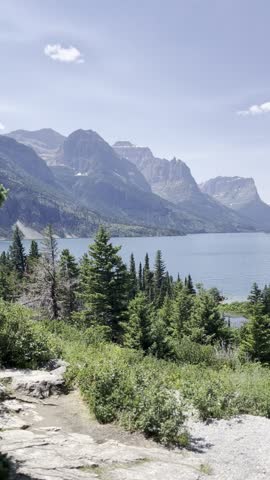 "Scenic View of Saint Mary Lake and Rugged Mountains in Glacier National Park"