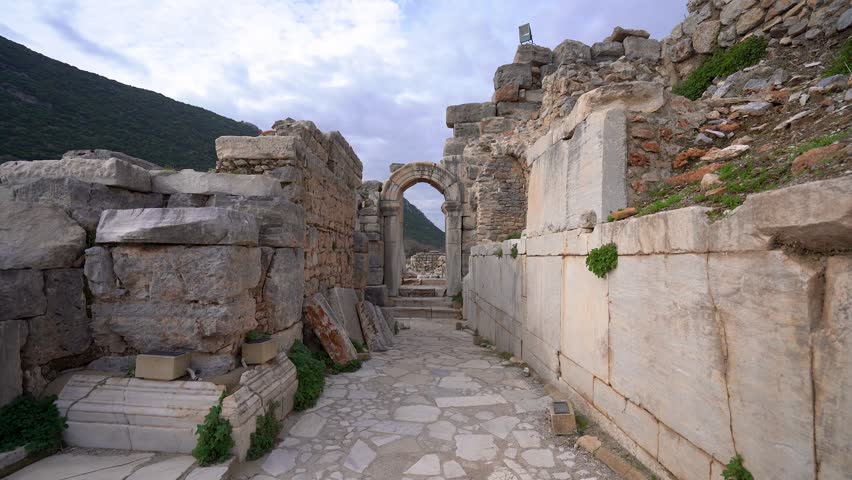 Historical ruins in the ancient city of Ephesus in Turkey