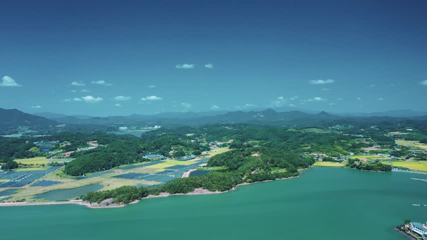 Aerial View of Bito Island in Sacheon with Emerald Sea, South korea