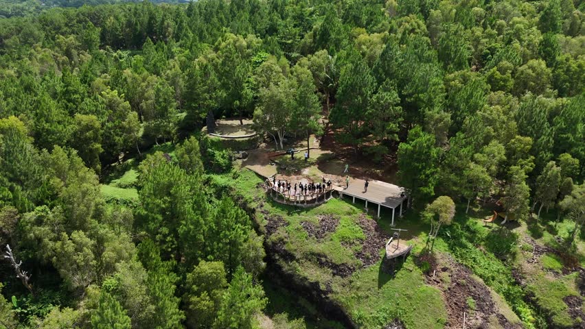 Beautiful tropical landscape of Dlingo hills and pine forest forest in Special Region of Yogyakarta.