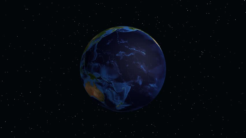 A digital animation zooms from space into Charleston, United States, with geographic coordinate markers
