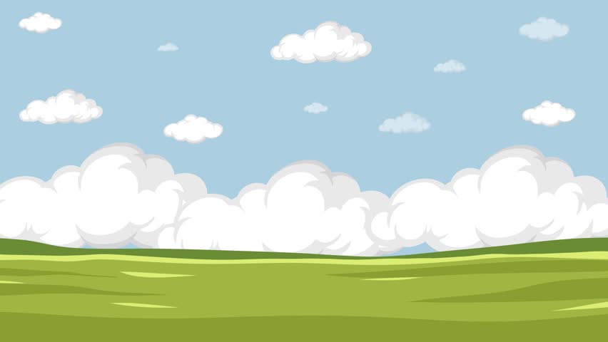 Two cute cartoon bees fly through a pine forest landscape under a blue sky