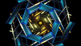 Hexagonal neon tunnel VJ loop with rotating metallic tubes and glowing core - Powered by Shutterstock - Get 15% off with code: PIKWIZARD15