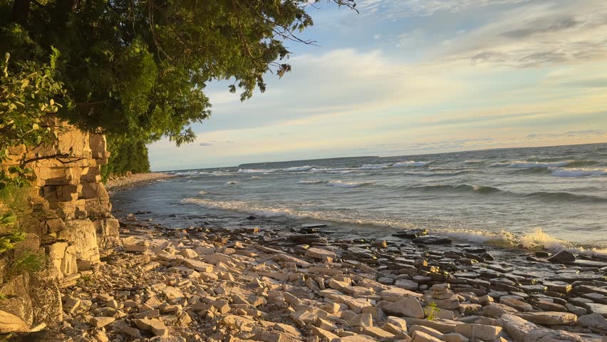 Rock Island State Park, Wisconsin USA golden hour at rock island state park morning.