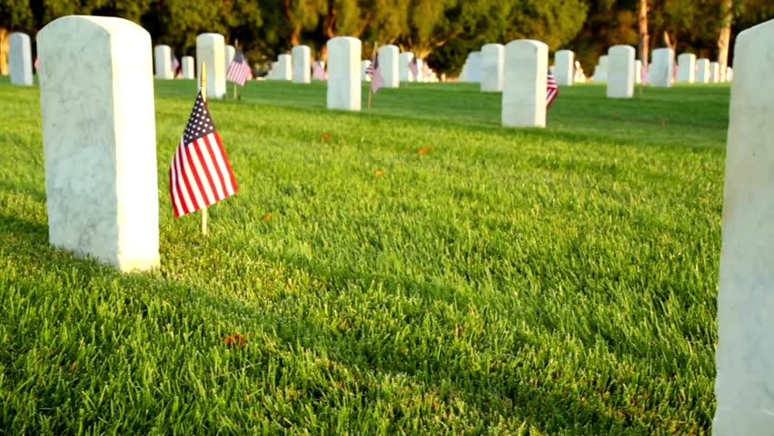 soldiers grave with united states flag america Christian Cemetery pan, Catholic faith white stone tomb