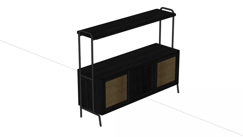 White oak black water rack cabinet with iron pipe leg frame, bold dark finish meets industrial style.