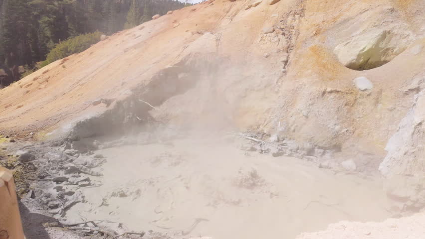 Steaming Mud Pot At The Sulphur Works Area In Lassen Volcanic National Park In California, USA. Close-up Shot