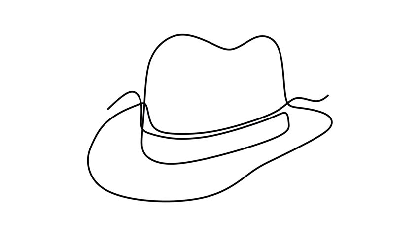 Animated self drawing of continuous line draw of  Elegant Fedora Hat  Full length one line animation. 4K