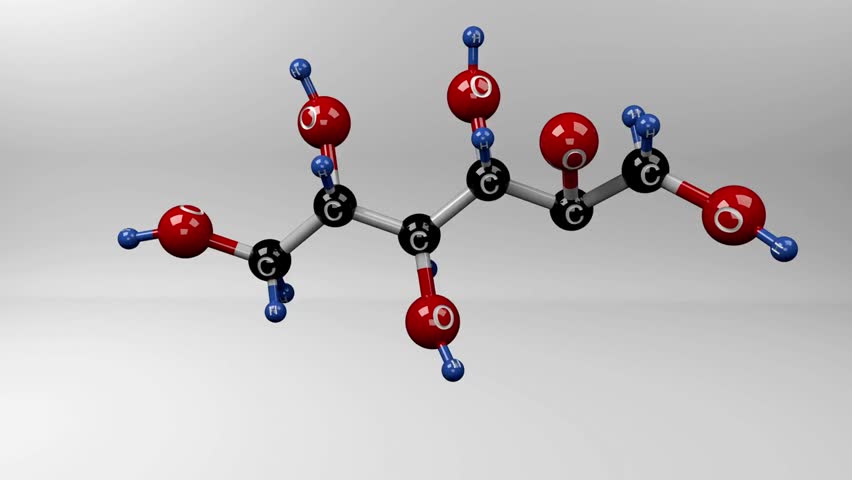 Molecular structure model moving on a blue background like in water cosmetics solution. 3d rendering CGI science abstract molecule biology technology