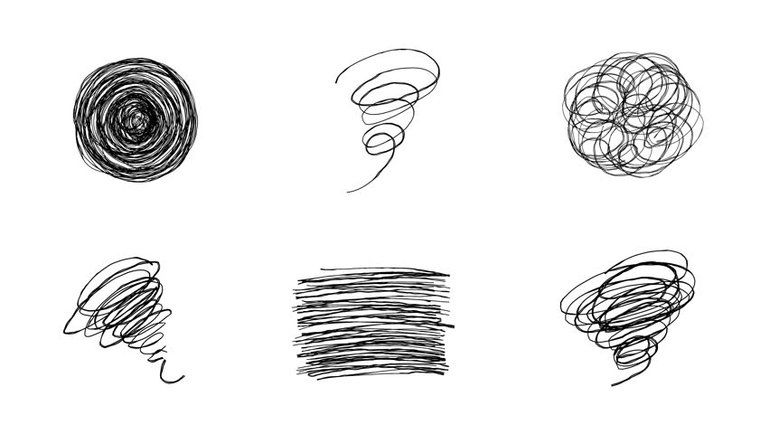 A collection of line art illustrations depicting vague emotions. Hand-drawn icon videos with moving lines. Looping 4K animation. A collection of symbols representing depression, anxiety, and worry