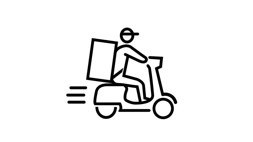 Shipping fast delivery man riding motorcycle, icon, symbol.