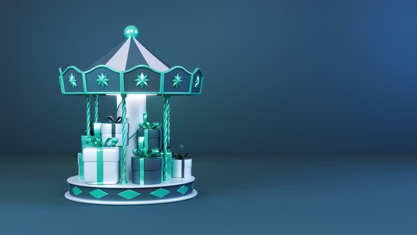 Gift boxes on carousel 3d rendering animation. Earning prizes, bonus or rewards from store. online present or gift. Christmas, Valentine