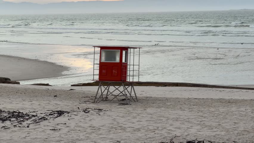A lifeguard look out hut on a beach. Muizenberg, Cape Town