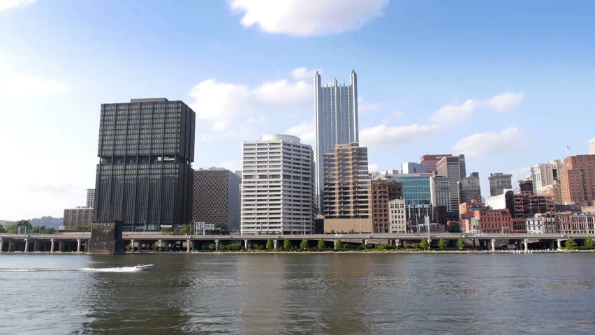 The iconic Pittsburgh skyline as seen from one if it's three rivers.