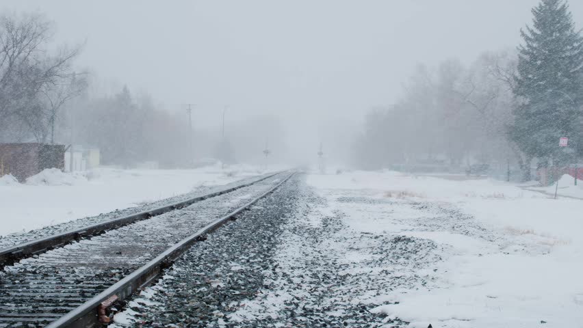 Snow Storm Train Tracks Winter Landscape Video